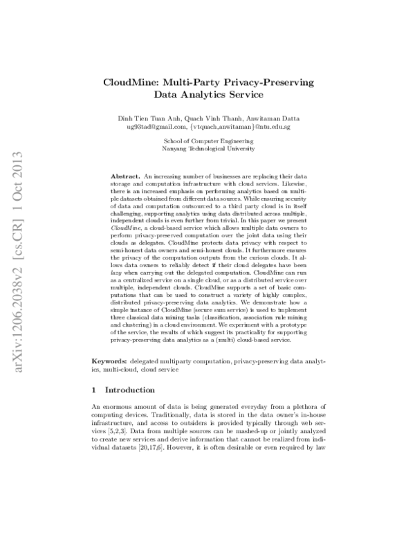 (PDF) Delegated Secure Sum Service for Distributed Data Mining in Multi ...