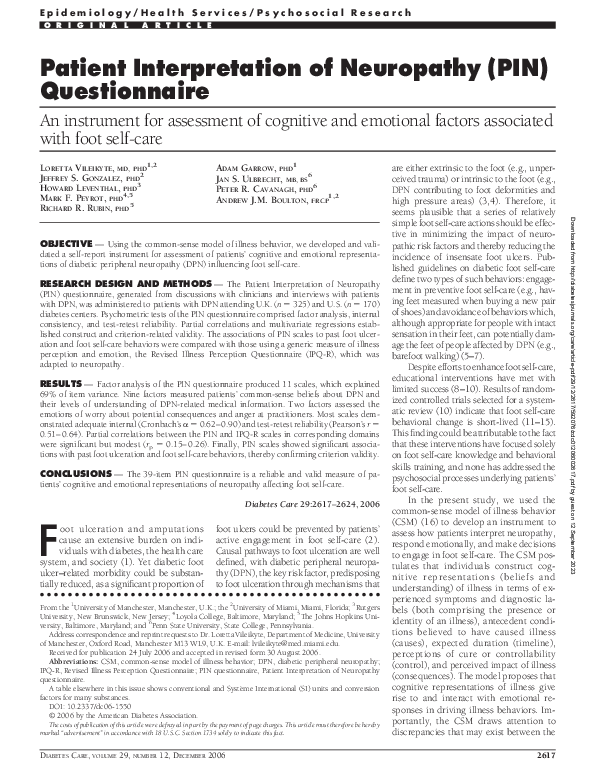(PDF) Patient Interpretation of Neuropathy (PIN) Questionnaire