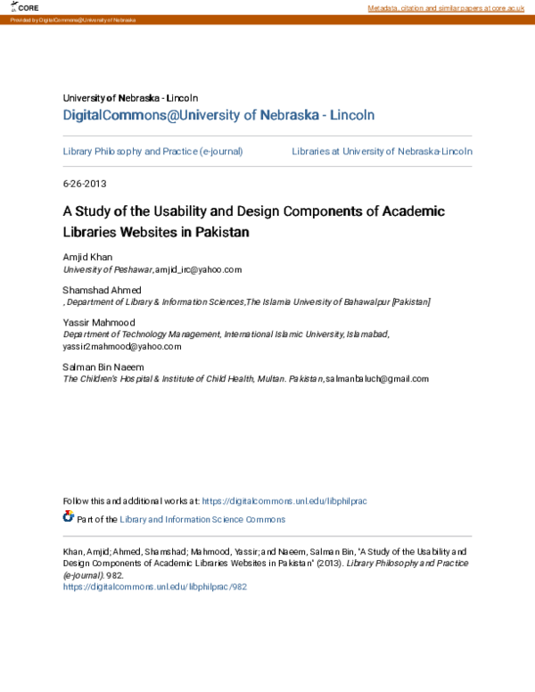(PDF) A Study of the Usability and Design Components of Academic ...