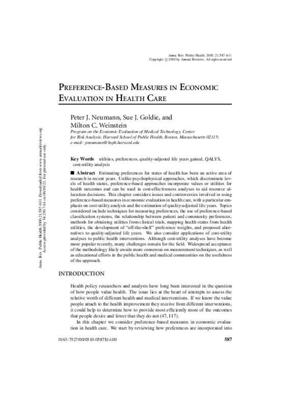 (PDF) Preference-Based Measures in Economic Evaluation in Health Care