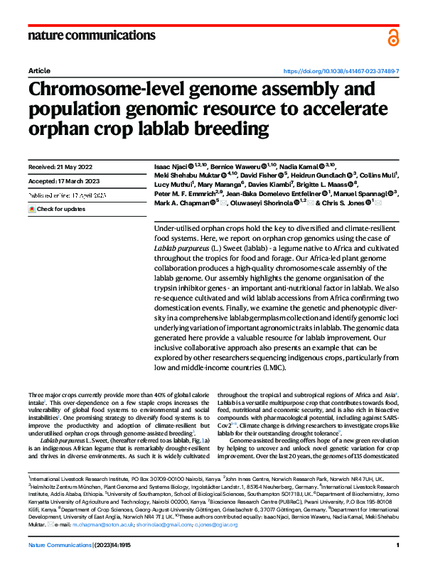 (PDF) Chromosome-level genome assembly and population genomic resource ...