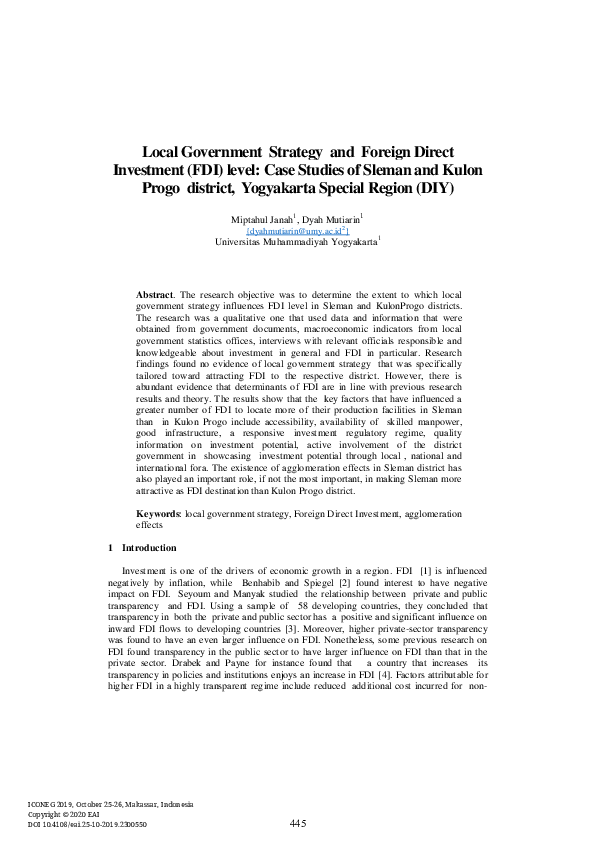 (PDF) Local Government Strategy and Foreign Direct Investment (FDI ...