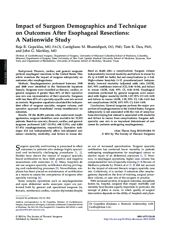 (PDF) Impact of Surgeon Demographics and Technique on Outcomes After ...