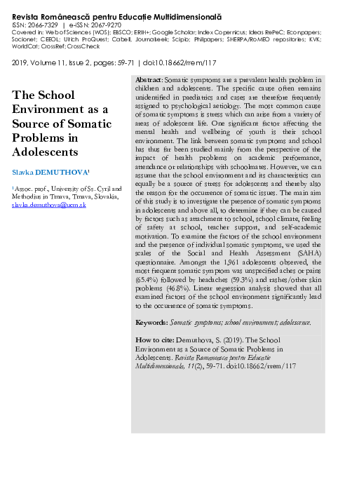 The School Environment as a Source of Somatic Problems in Adolescents