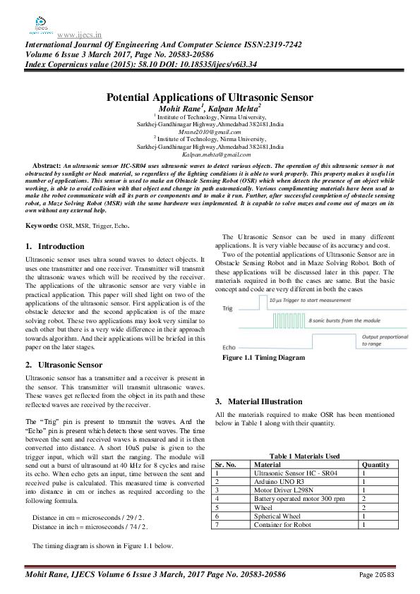 (PDF) Potential Applications of Ultrasonic Sensor