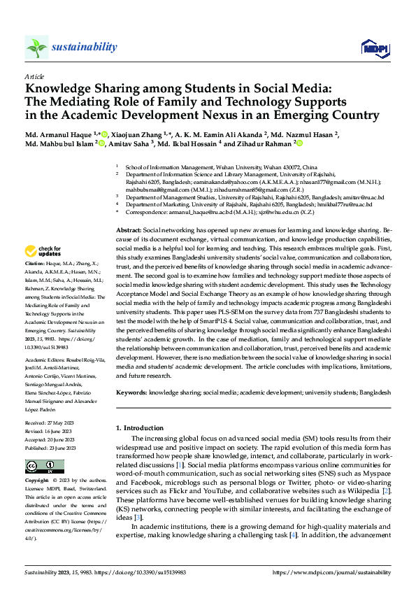 (PDF) Knowledge Sharing among Students in Social Media: The Mediating ...