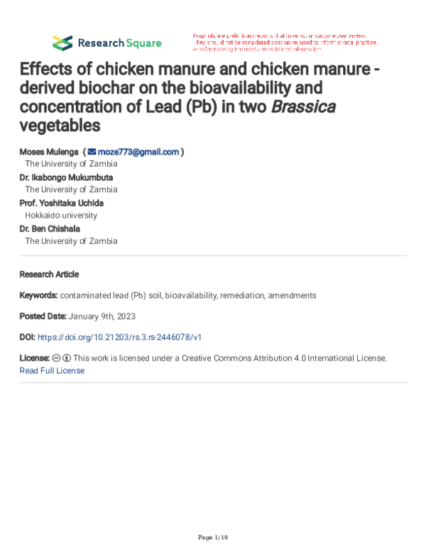 (PDF) Effects of chicken manure and chicken manure -derived biochar on ...