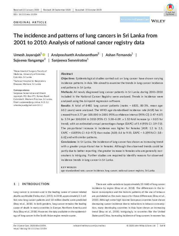 (PDF) The incidence and patterns of lung cancers in Sri Lanka from 2001 ...