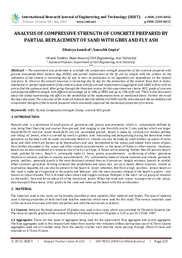 (PDF) ANALYSIS OF COMPRESSIVE STRENGTH OF CONCRETE PREPARED BY PARTIAL ...