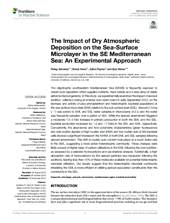 (PDF) The Impact of Dry Atmospheric Deposition on the Sea-Surface ...