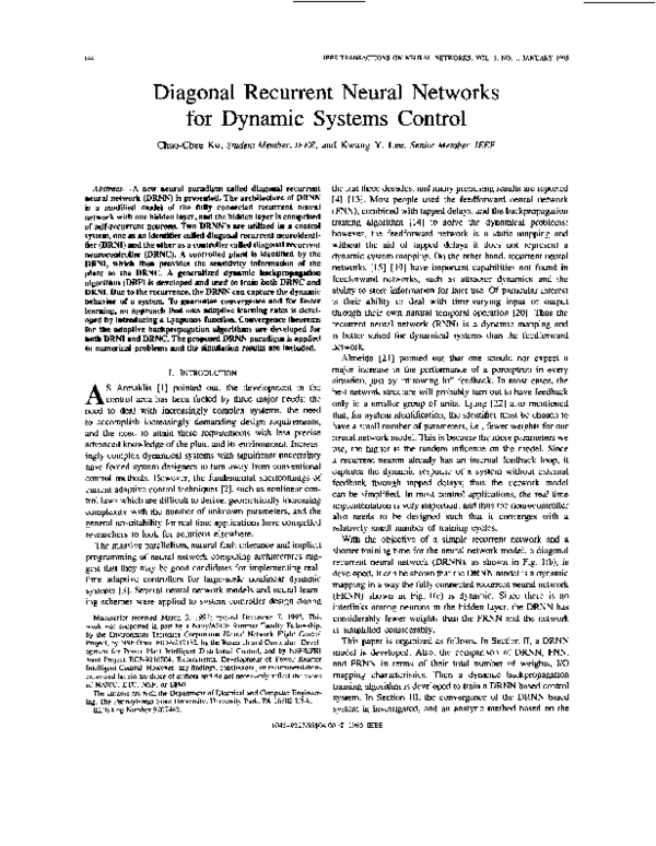 (PDF) Diagonal recurrent neural networks for dynamic systems control