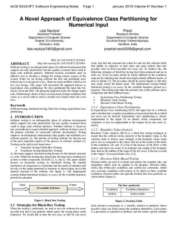 (PDF) A Novel Approach of Equivalence Class Partitioning for Numerical ...