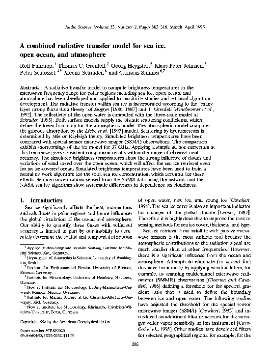 (PDF) A combined radiative transfer model for sea ice, open ocean, and ...