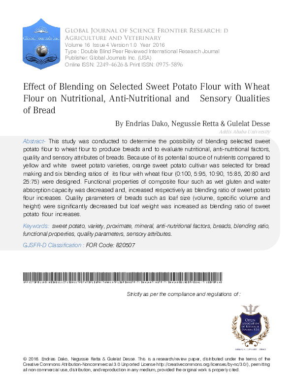 (PDF) Effect of Blending on Selected Sweet Potato Flour with Wheat ...