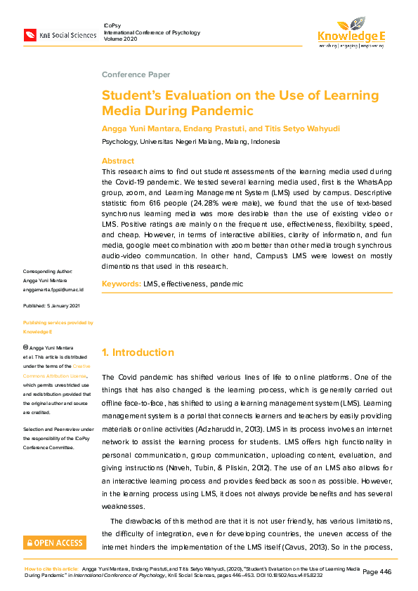 (PDF) Student’s Evaluation on the Use of Learning Media During Pandemic