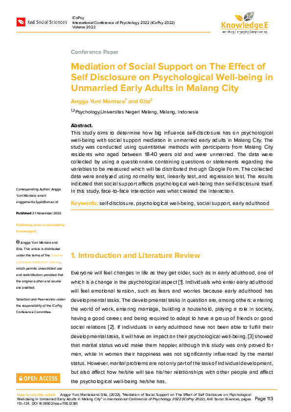 (PDF) Mediation of Social Support on The Effect of Self Disclosure on ...
