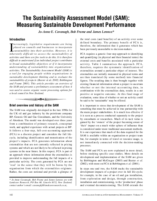 (PDF) The Sustainability Assessment Model (SAM): Measuring Sustainable ...
