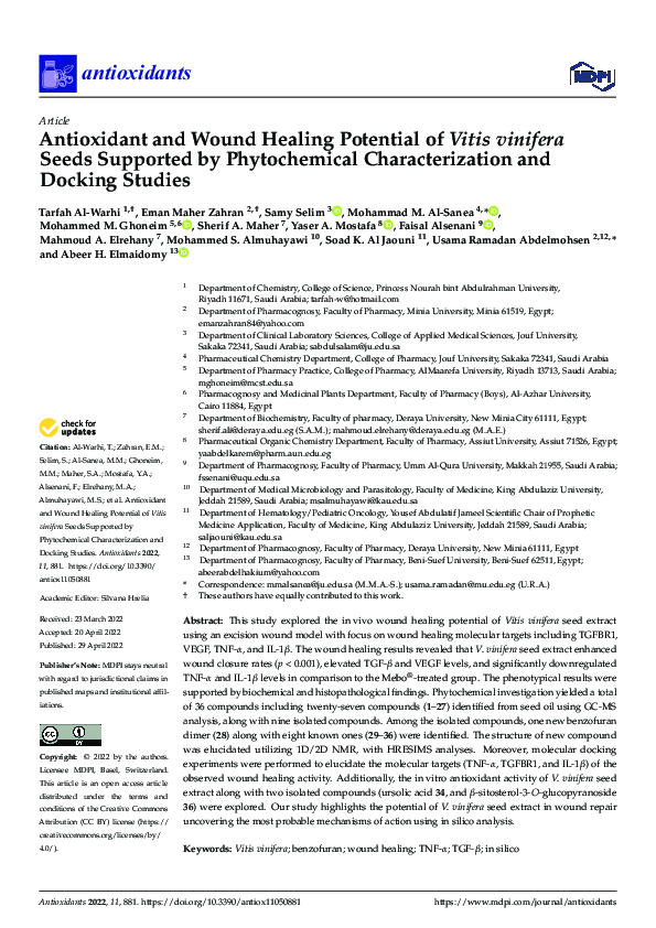 (PDF) Antioxidant and Wound Healing Potential of Vitis vinifera Seeds ...
