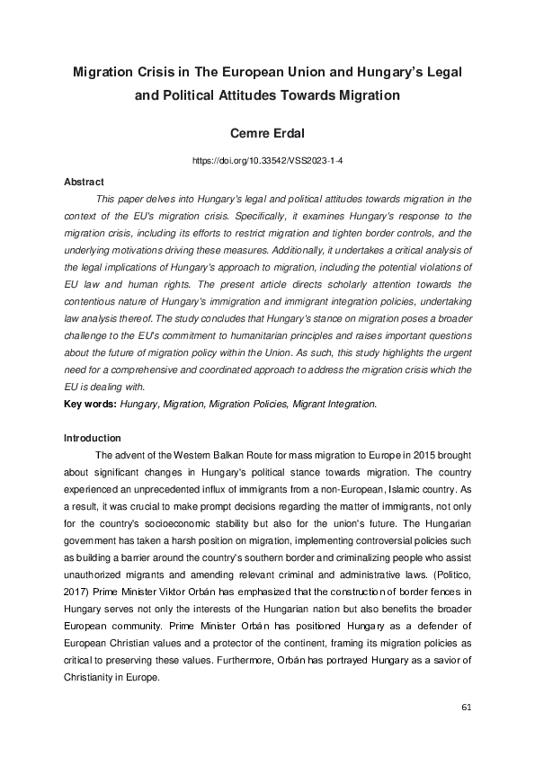 (PDF) Migration Crisis in The European Union and Hungary's Legal and ...