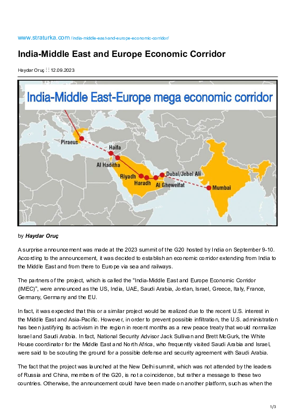 (PDF) India Middle East and Europe Economic Corridor
