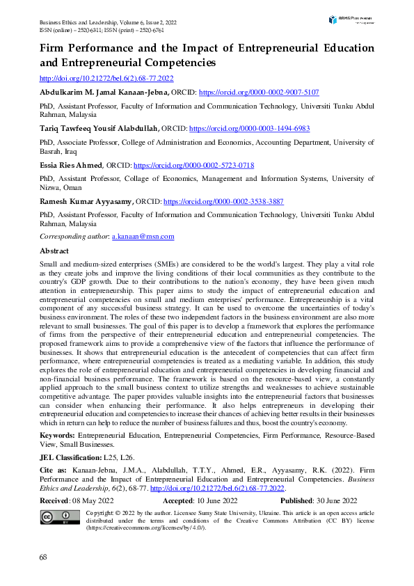 (PDF) Firm Performance and the Impact of Entrepreneurial Education and ...
