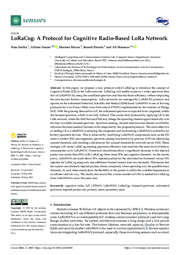 (PDF) LoRaCog: A Protocol for Cognitive Radio-Based LoRa Network
