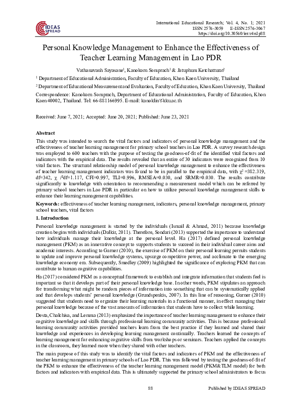 (PDF) Personal Knowledge Management to Enhance the Effectiveness of ...