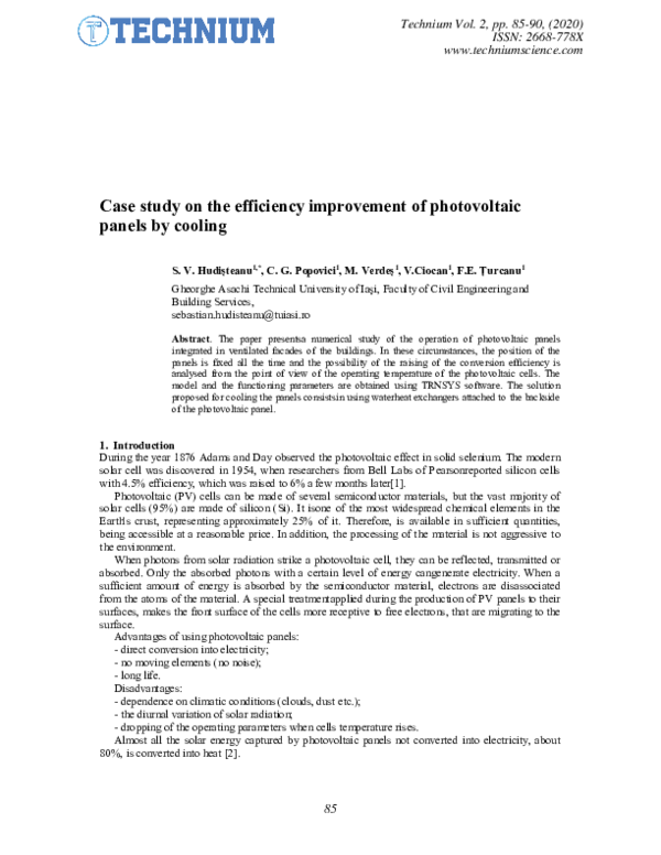 (PDF) Case study on the efficiency improvement of photovoltaic panels ...