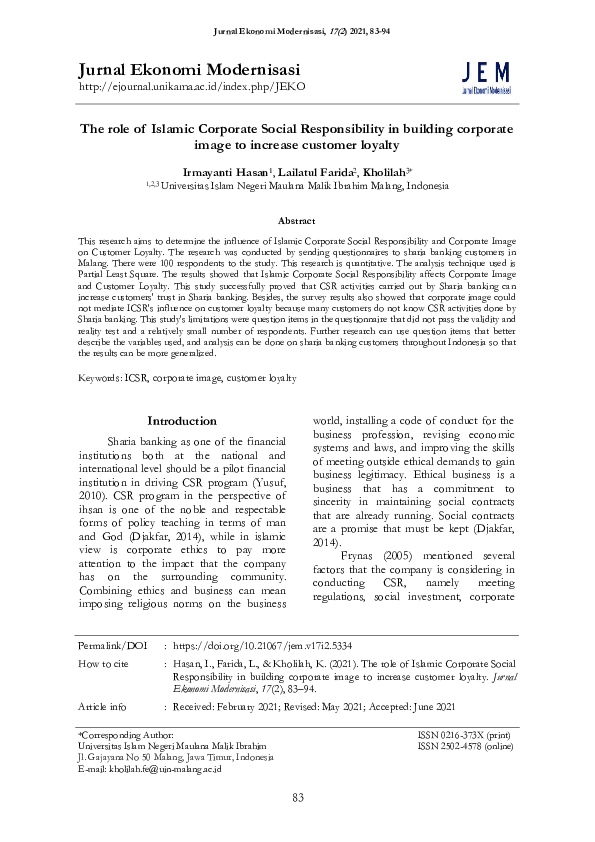 (PDF) The role of Islamic Corporate Social Responsibility in building ...