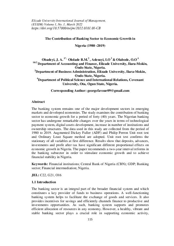 (PDF) The Contribution of Banking Sector to Economic Growth in Nigeria ...