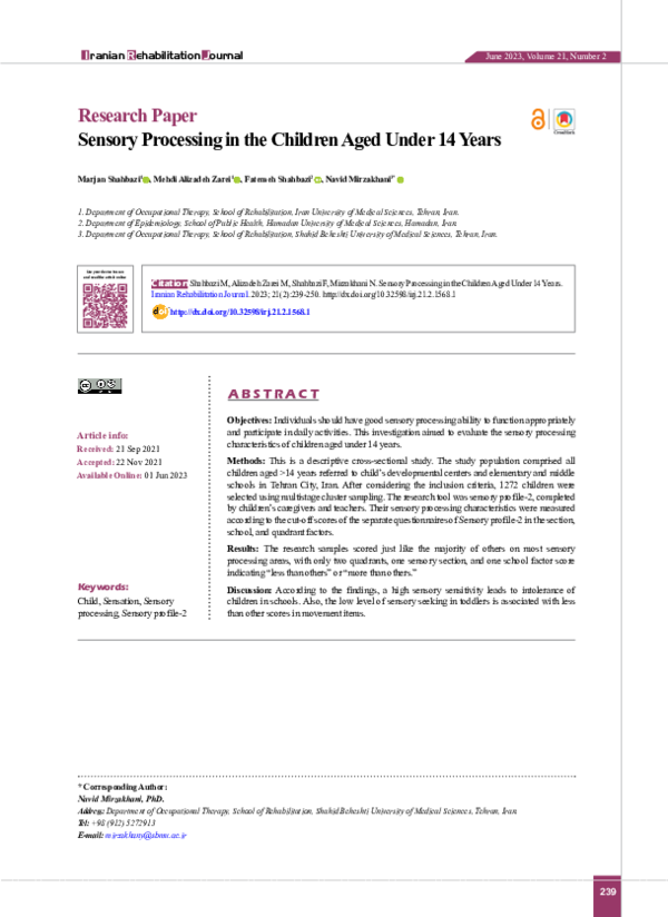 (PDF) Sensory Processing in the Children Aged Under 14 Years