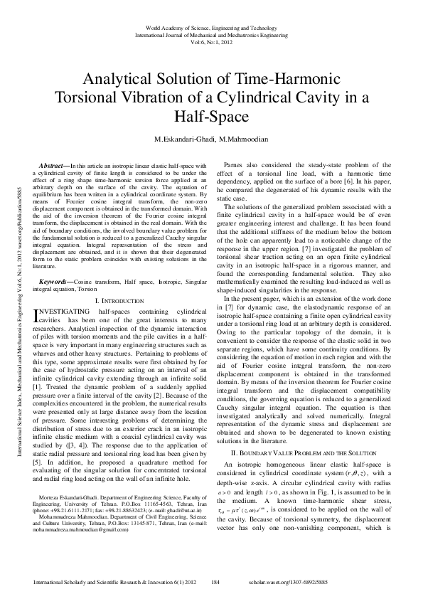 (PDF) Analytical Solution Of Time-Harmonic Torsional Vibration Of A ...