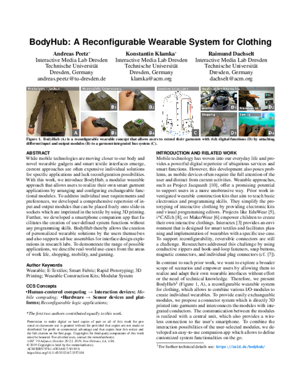 (PDF) BodyHub: A Reconfigurable Wearable System for Clothing