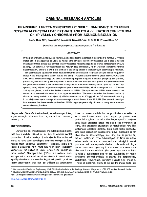 (PDF) Bio-Inspired Green Synthesis of Nickel Nanoparticles Using ...