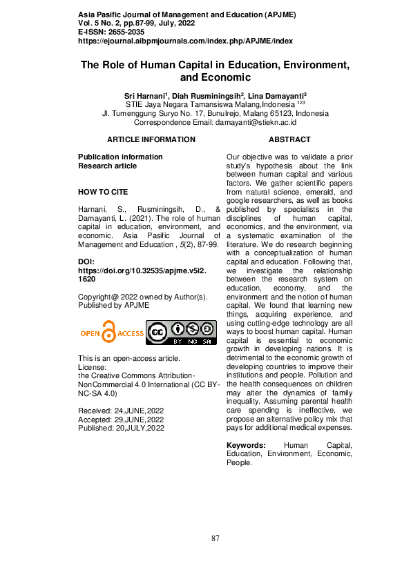 (PDF) The Role of Human Capital in Education, Environment, and Economic