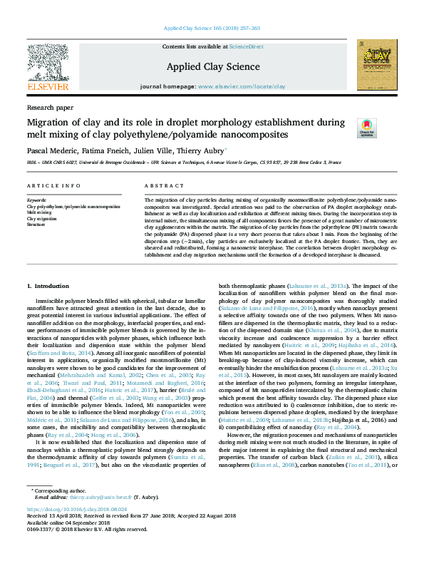 (PDF) Migration of clay and its role in droplet morphology ...