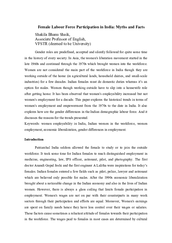 (DOC) Female Labour Force Participation in India: Myths and Facts