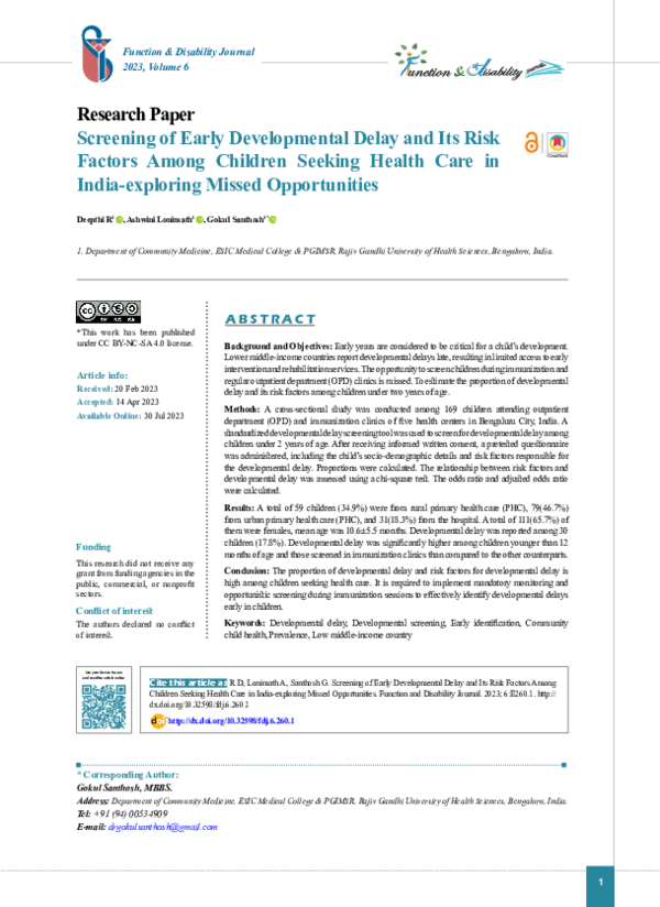 (PDF) Screening of Early Developmental Delay and Its Risk Factors Among ...