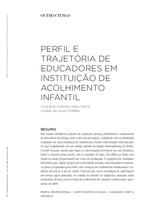 (PDF) Perfil e trajetória de educadores em instituição de acolhimento ...