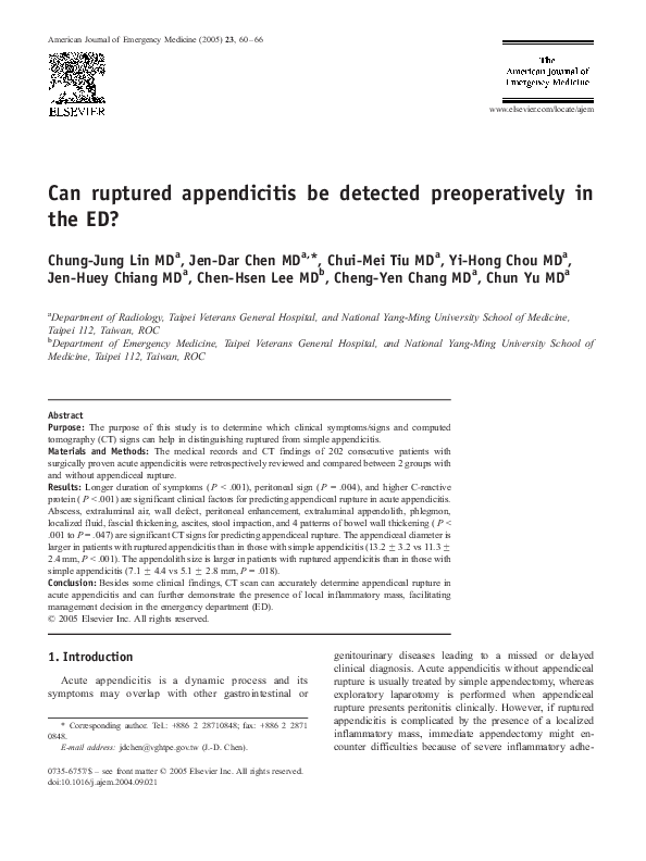 (PDF) Can ruptured appendicitis be detected preoperatively in the ED?