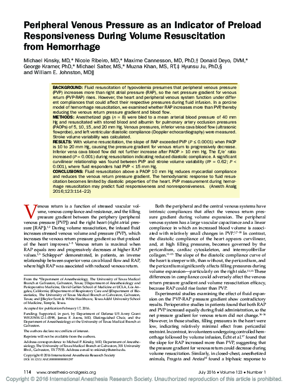 (PDF) Peripheral Venous Pressure as an Indicator of Preload ...
