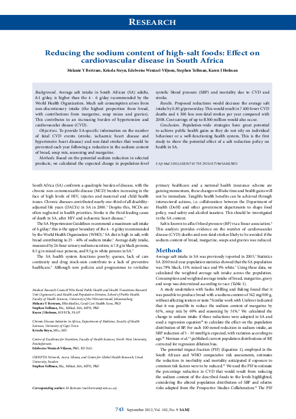 (PDF) Reducing the sodium content of high-salt foods: Effect on ...