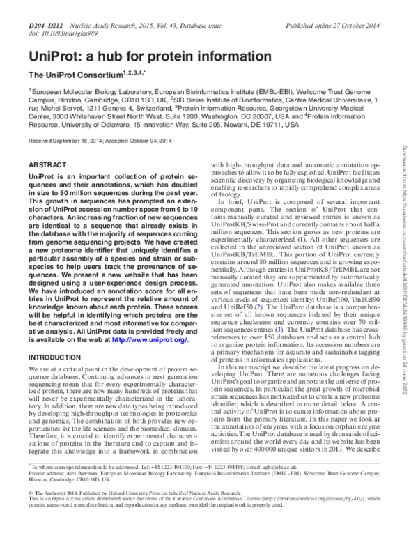 (PDF) UniProt: a hub for protein information