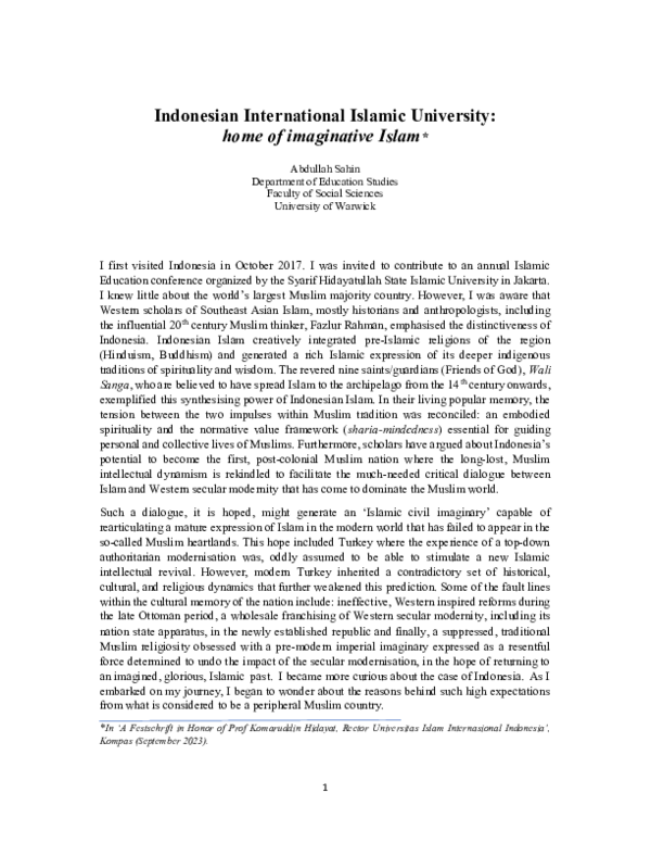 (PDF) Future of Islamic Higher Education in the modern world