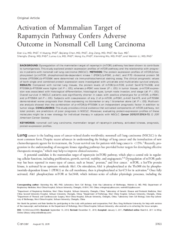 (PDF) Activation of mammalian target of rapamycin pathway confers ...