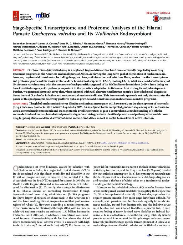 (PDF) Stage-Specific Transcriptome and Proteome Analyses of the ...
