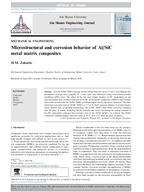 (PDF) Microstructural and corrosion behavior of Al/SiC metal matrix ...