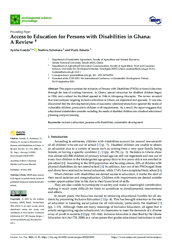 (PDF) Access to Education for Persons with Disabilities in Ghana: A Review