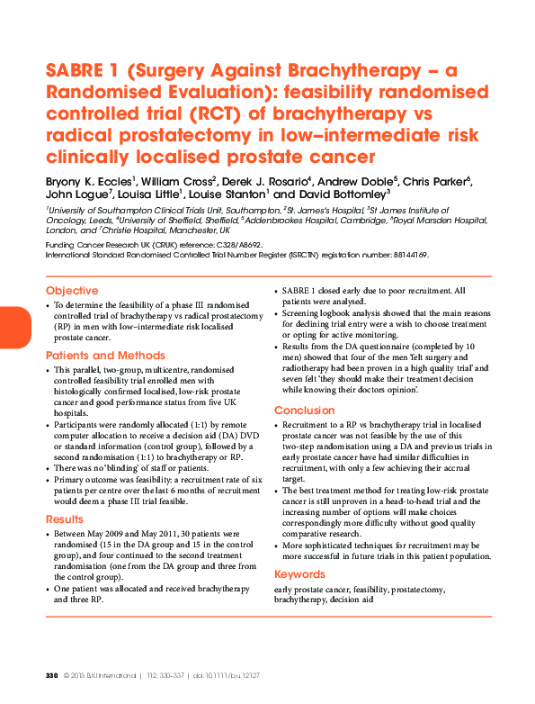 (PDF) SABRE 1 (Surgery Against Brachytherapy - a Randomised Evaluation ...