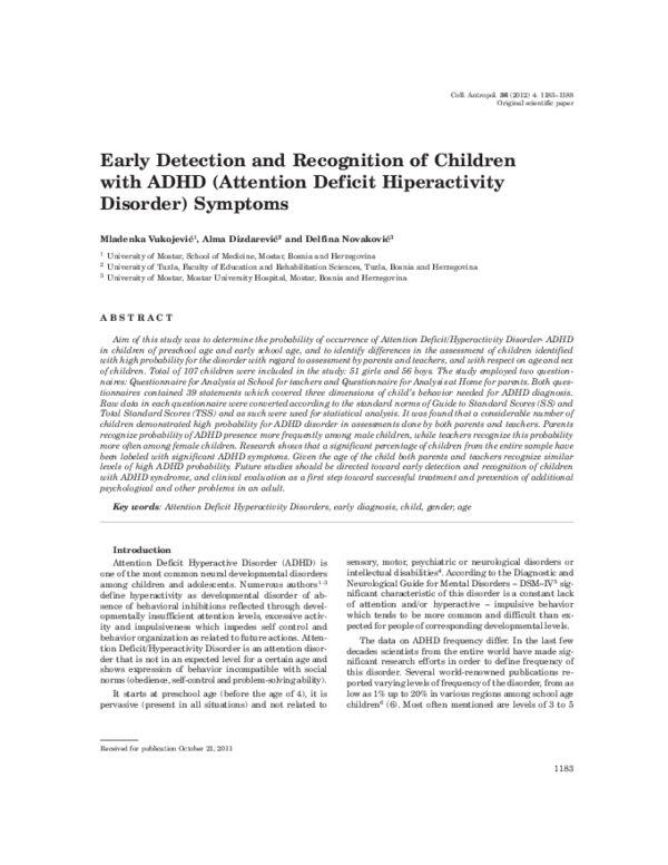 (PDF) Early detection and recognition of children with ADHD (attention ...